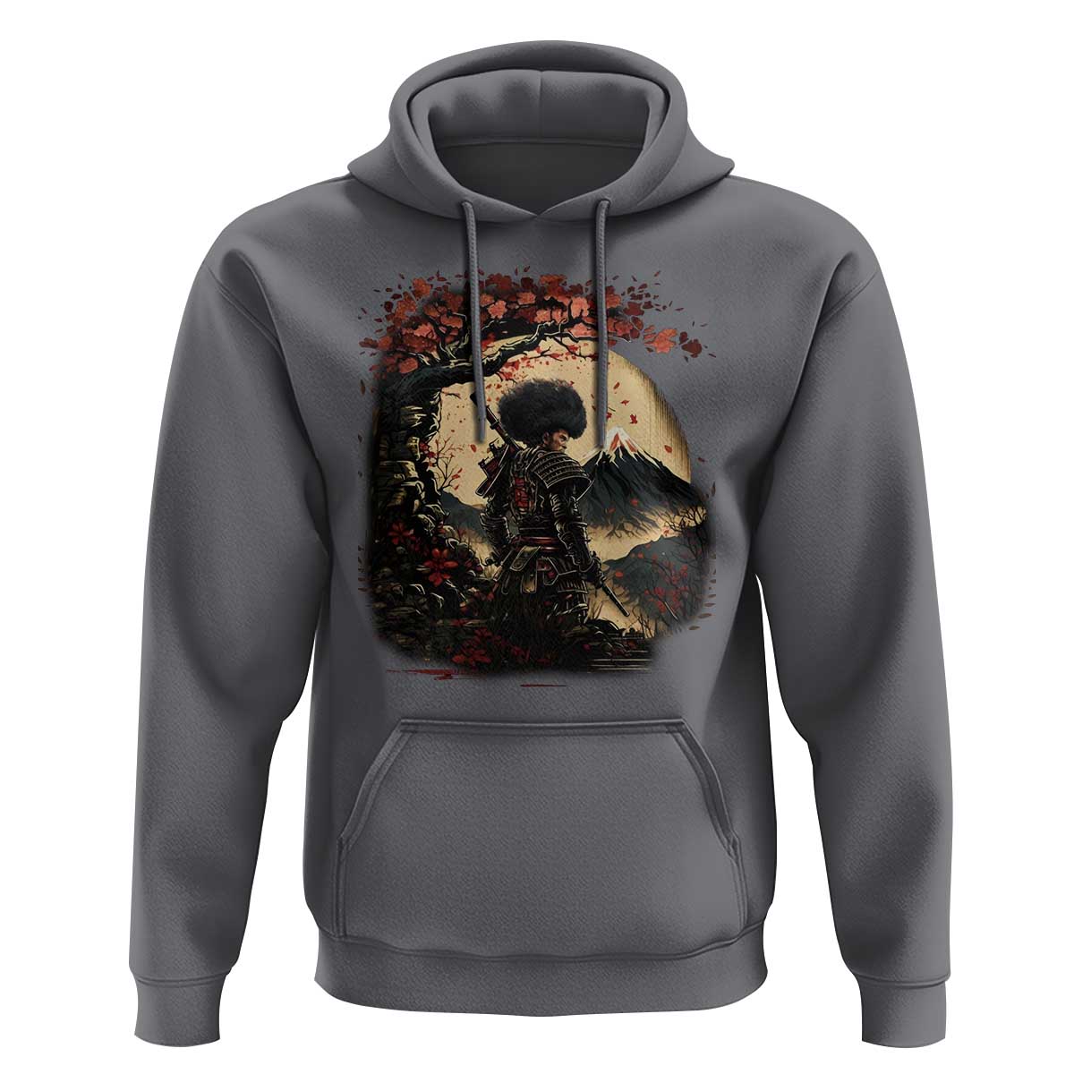 Funny African America Samurai Hoodie Japanese Art Black Warrior Sakura