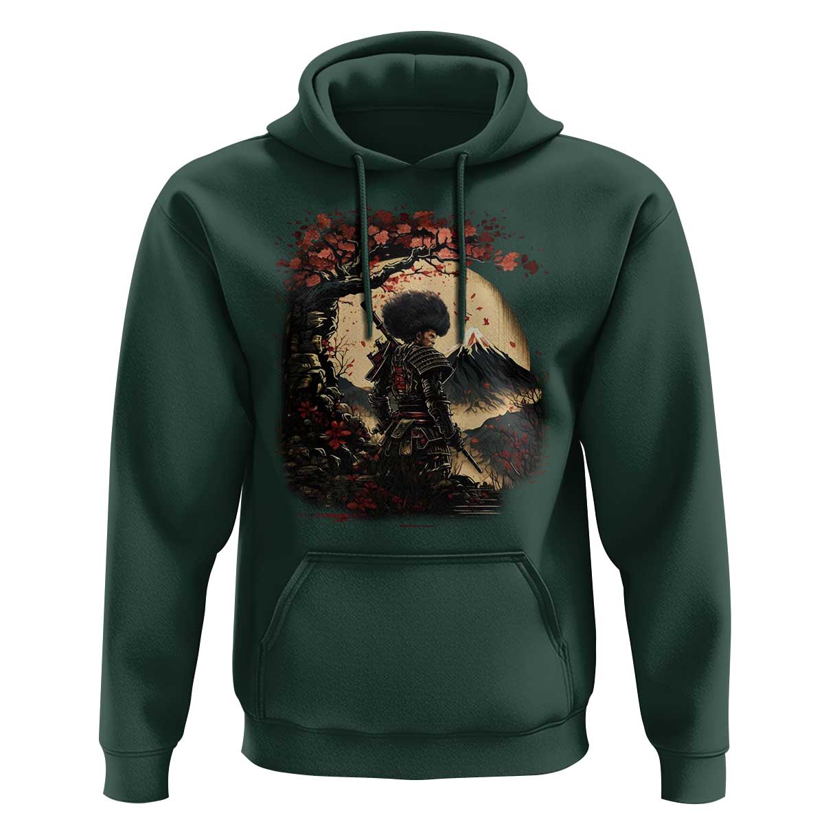 Funny African America Samurai Hoodie Japanese Art Black Warrior Sakura