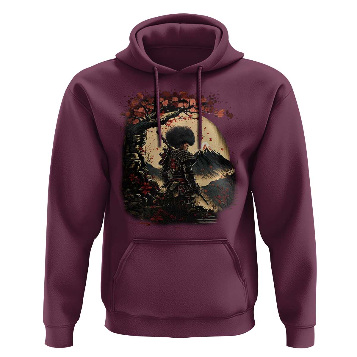 Funny African America Samurai Hoodie Japanese Art Black Warrior Sakura