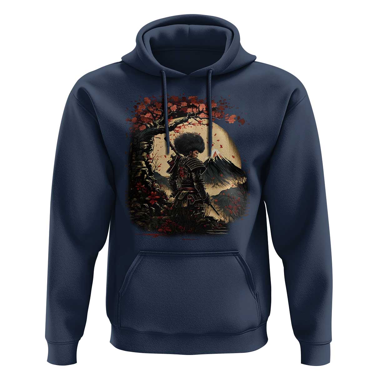 Funny African America Samurai Hoodie Japanese Art Black Warrior Sakura