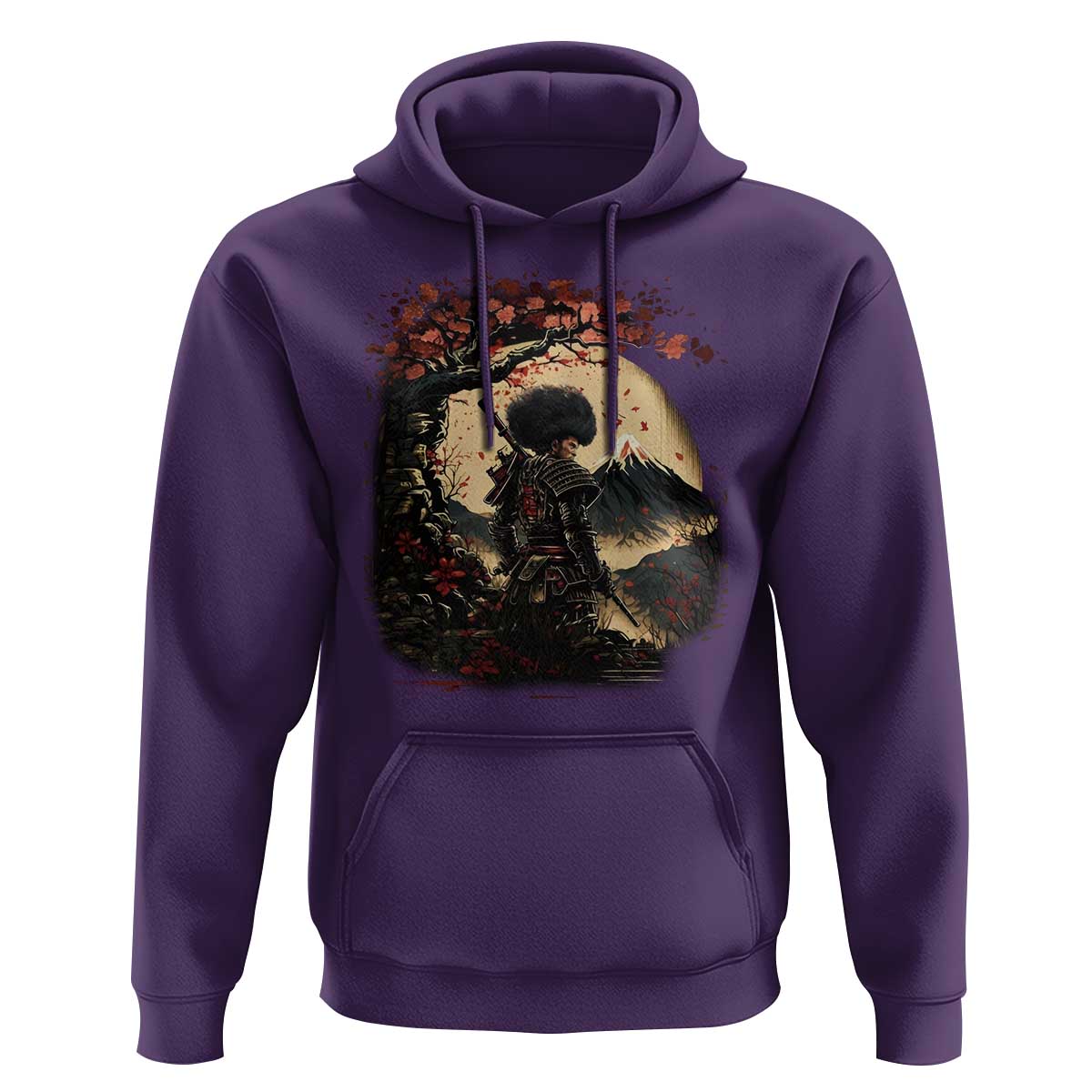 Funny African America Samurai Hoodie Japanese Art Black Warrior Sakura