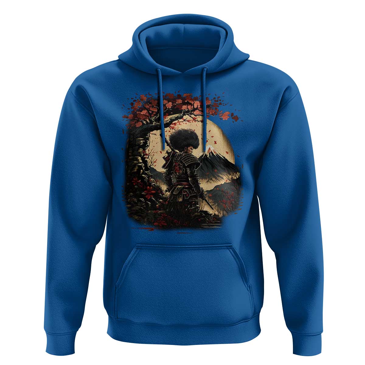 Funny African America Samurai Hoodie Japanese Art Black Warrior Sakura
