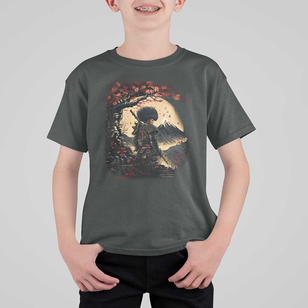 Funny African America Samurai T Shirt For Kid Japanese Art Black Warrior Sakura