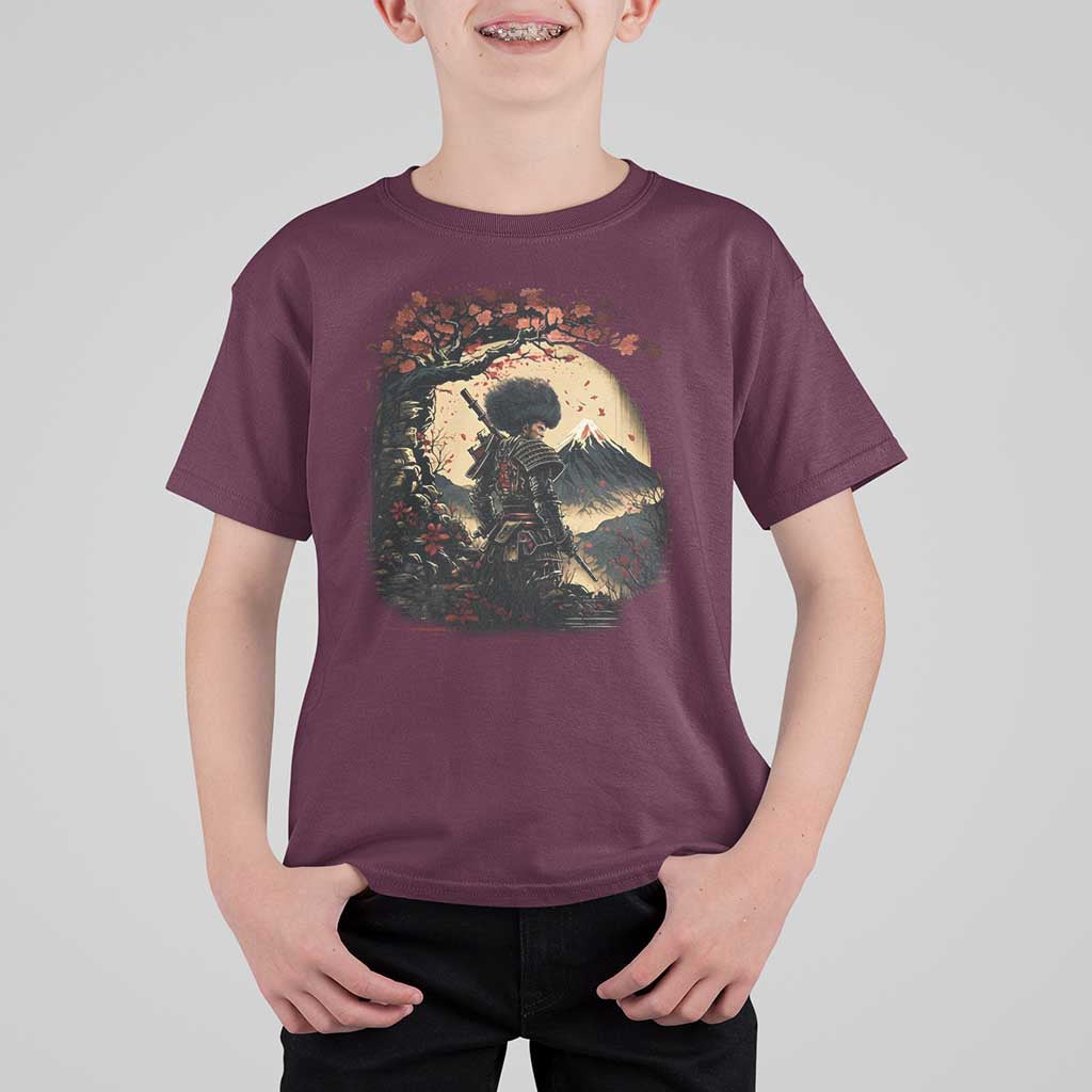Funny African America Samurai T Shirt For Kid Japanese Art Black Warrior Sakura