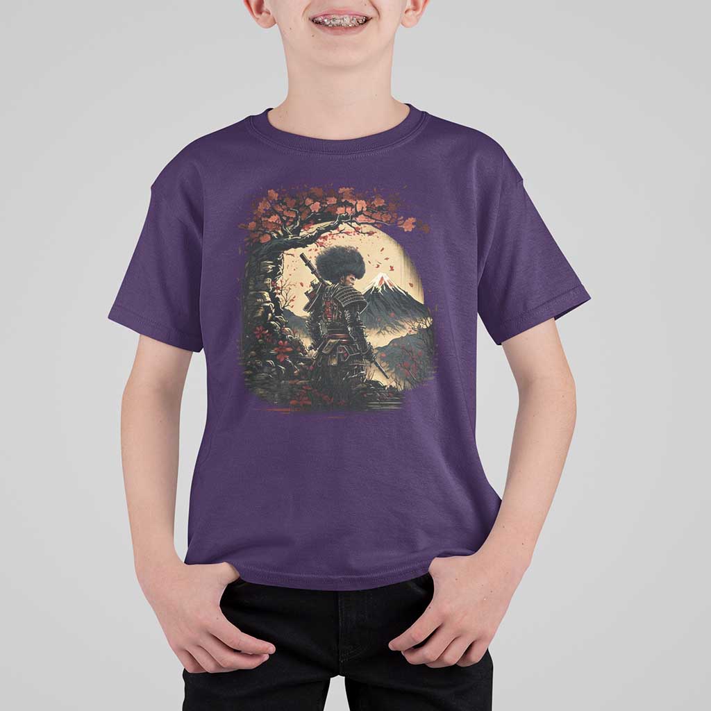 Funny African America Samurai T Shirt For Kid Japanese Art Black Warrior Sakura