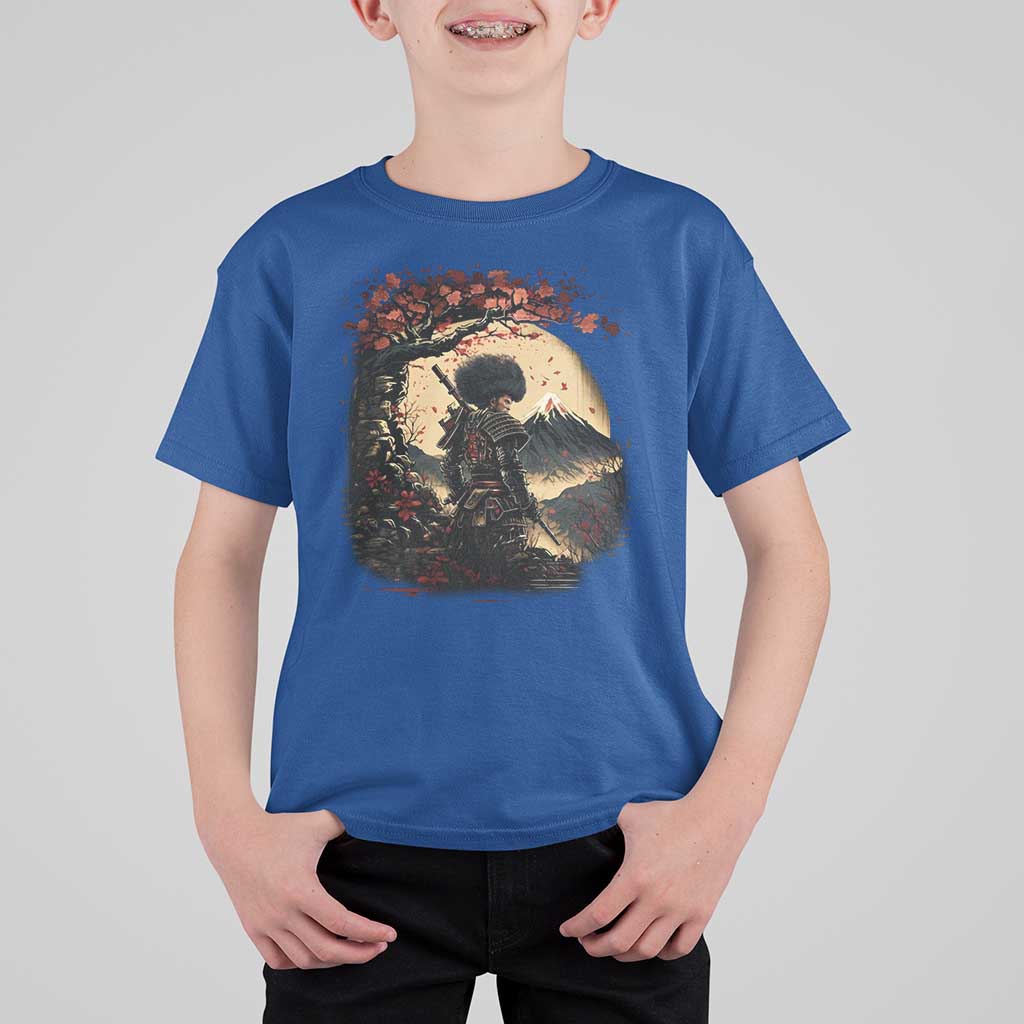 Funny African America Samurai T Shirt For Kid Japanese Art Black Warrior Sakura