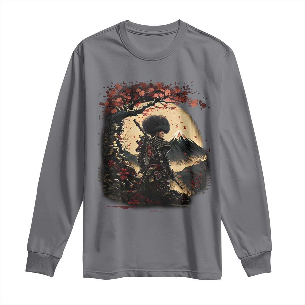 Funny African America Samurai Long Sleeve Shirt Japanese Art Black Warrior Sakura