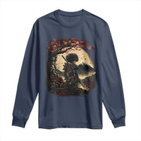 Funny African America Samurai Long Sleeve Shirt Japanese Art Black Warrior Sakura