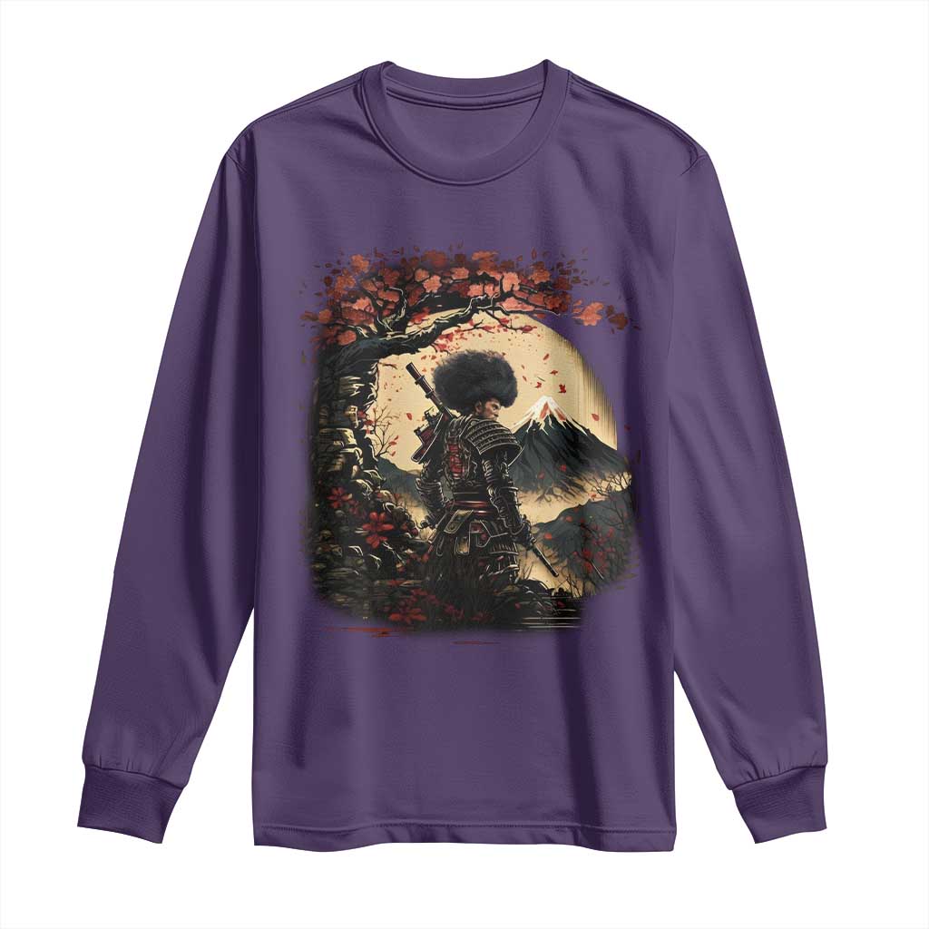 Funny African America Samurai Long Sleeve Shirt Japanese Art Black Warrior Sakura