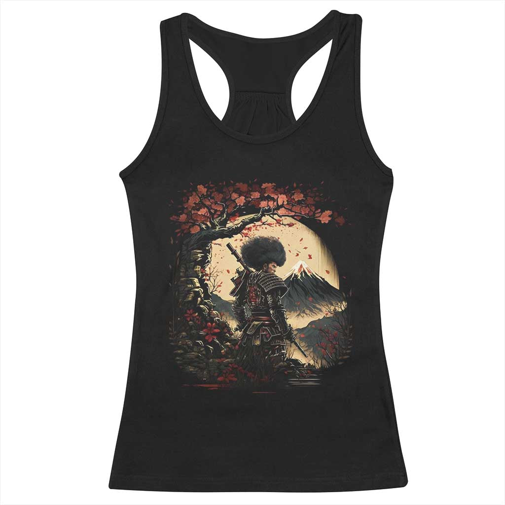 Funny African America Samurai Racerback Tank Top Japanese Art Black Warrior Sakura
