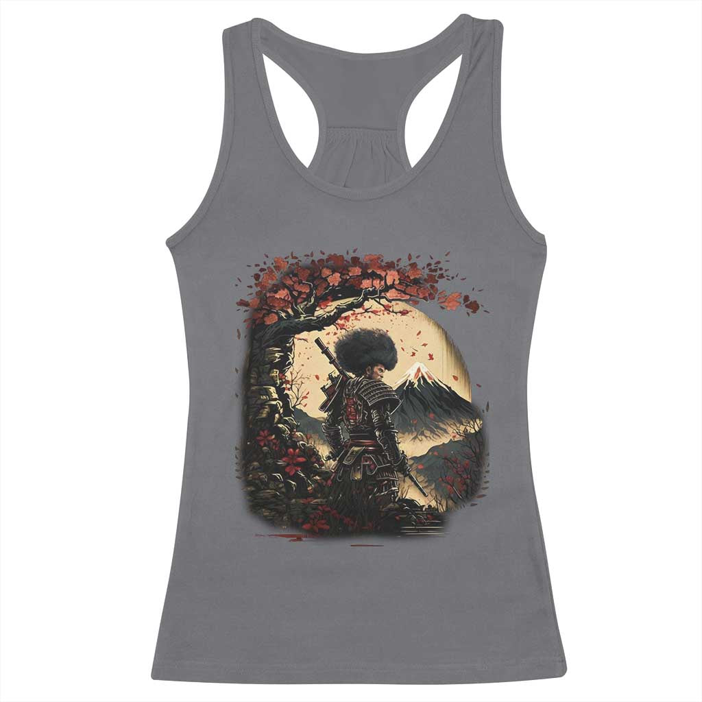 Funny African America Samurai Racerback Tank Top Japanese Art Black Warrior Sakura