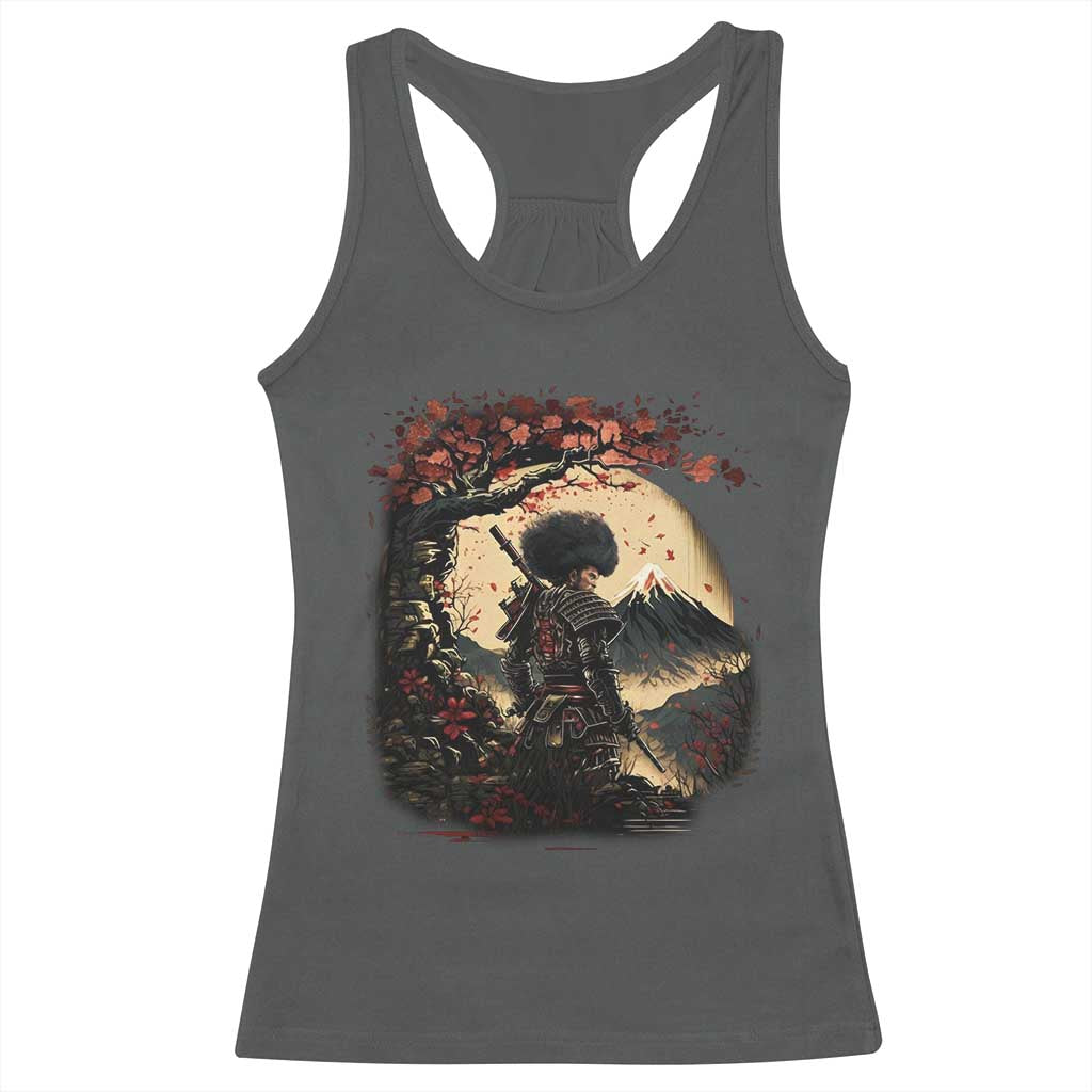 Funny African America Samurai Racerback Tank Top Japanese Art Black Warrior Sakura