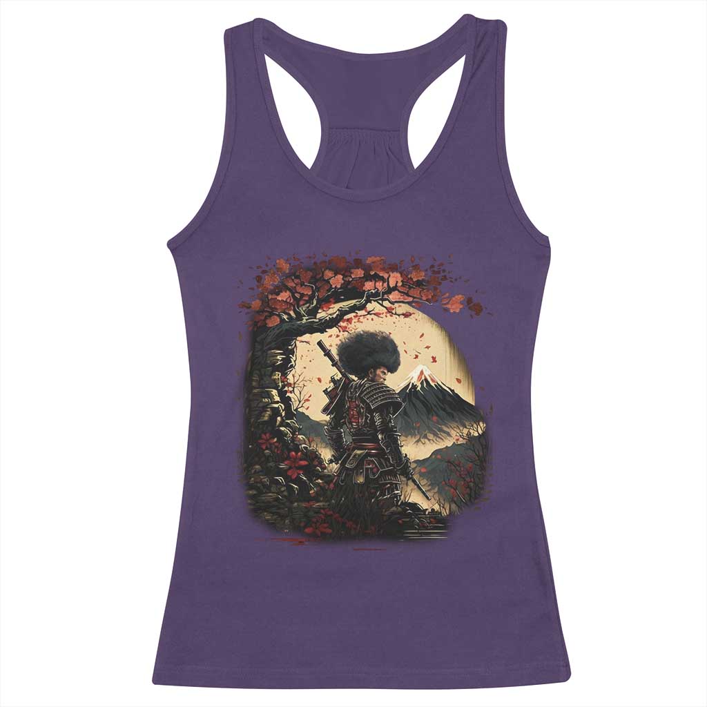 Funny African America Samurai Racerback Tank Top Japanese Art Black Warrior Sakura
