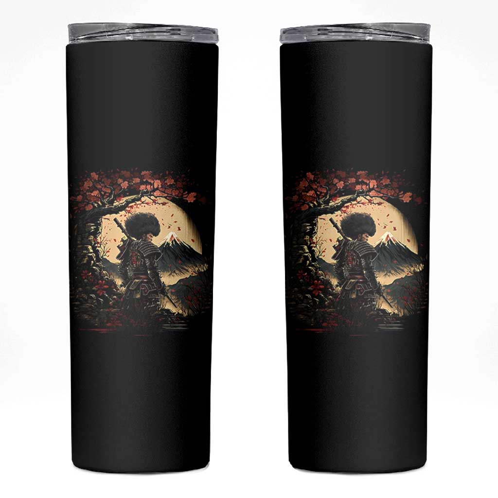 Funny African American Samurai Skinny Tumbler Japanese Art Black Warrior Sakura