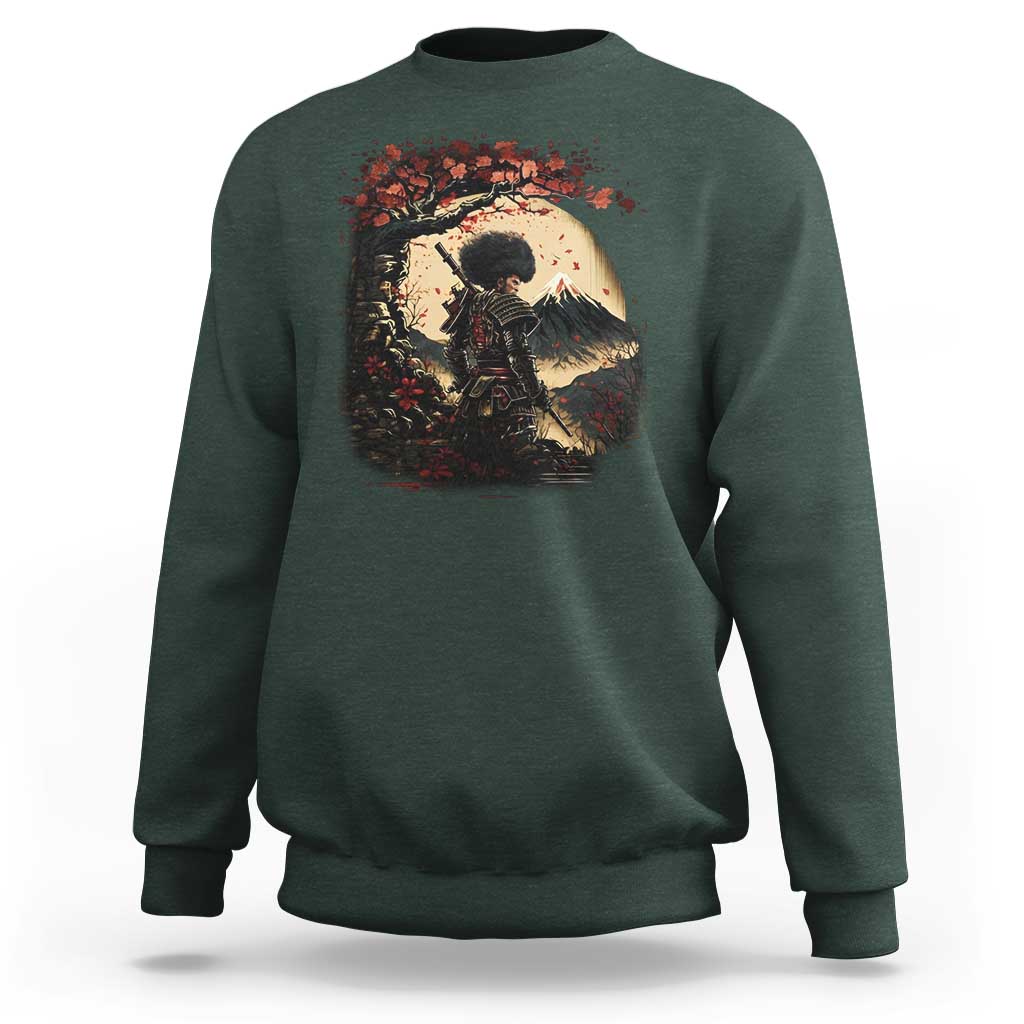 Funny African America Samurai Sweatshirt Japanese Art Black Warrior Sakura