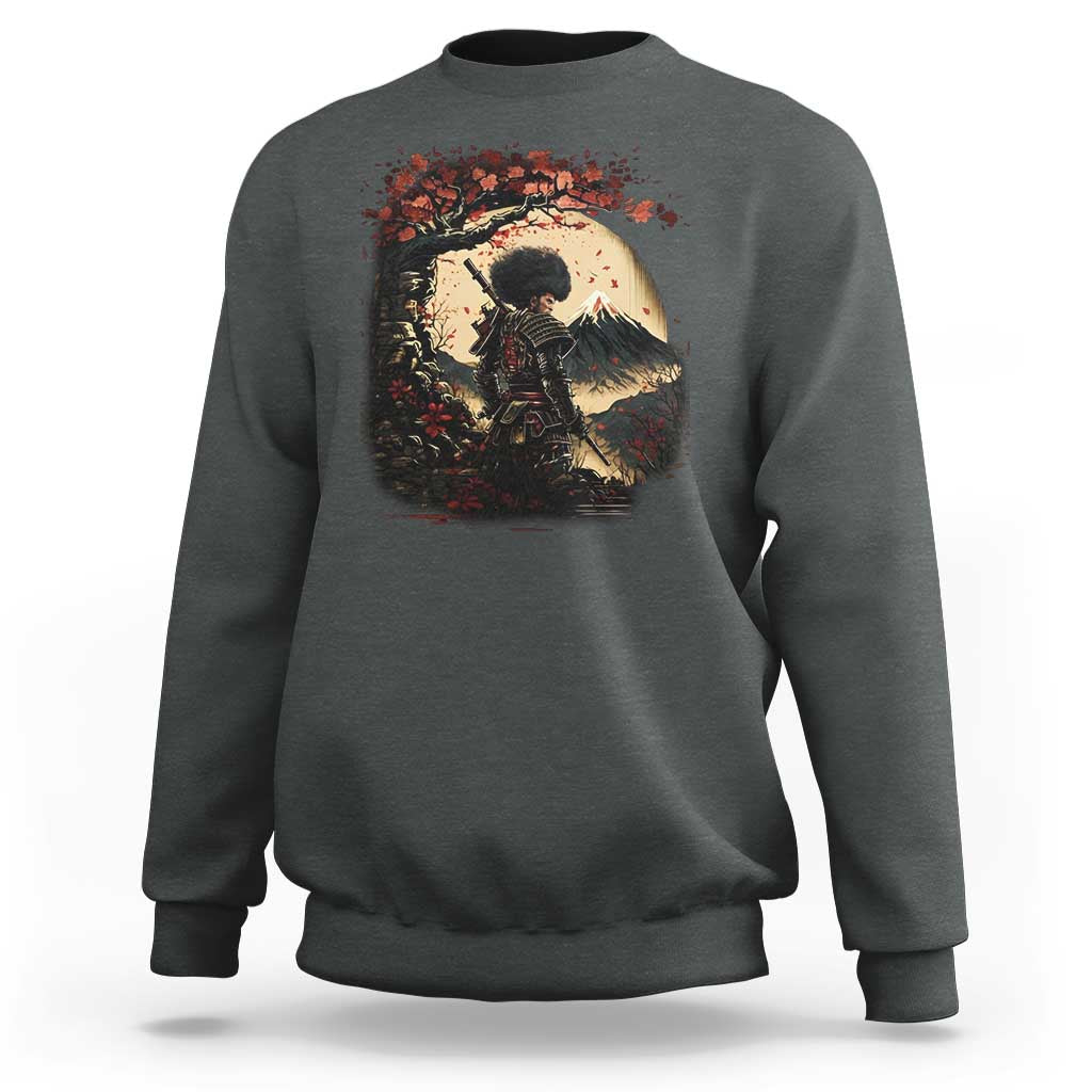 Funny African America Samurai Sweatshirt Japanese Art Black Warrior Sakura