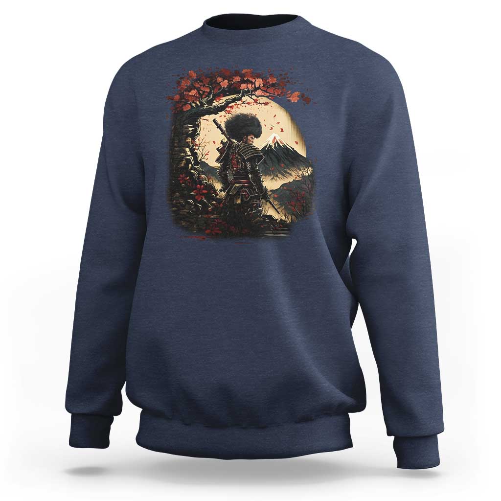 Funny African America Samurai Sweatshirt Japanese Art Black Warrior Sakura