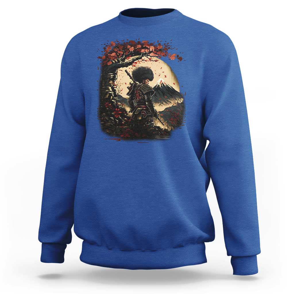 Funny African America Samurai Sweatshirt Japanese Art Black Warrior Sakura