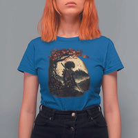 Funny African America Samurai T Shirt For Women Japanese Art Black Warrior Sakura