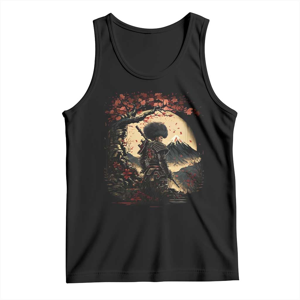Funny African America Samurai Tank Top Japanese Art Black Warrior Sakura