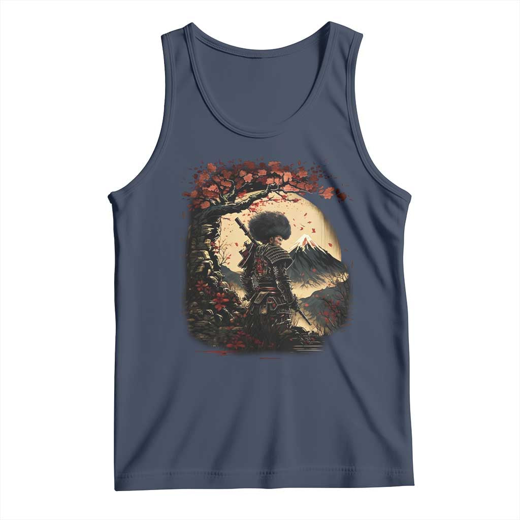 Funny African America Samurai Tank Top Japanese Art Black Warrior Sakura