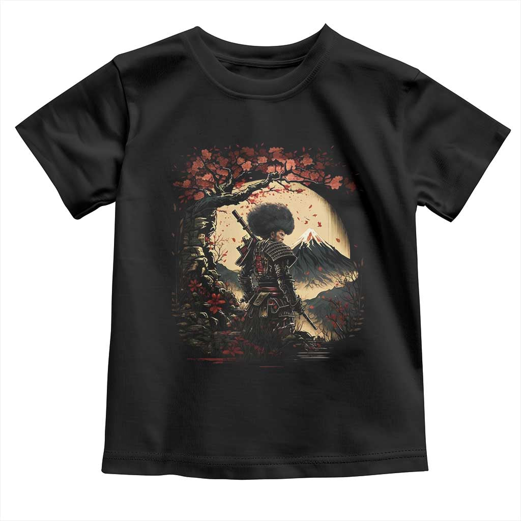 Funny African America Samurai Toddler T Shirt Japanese Art Black Warrior Sakura