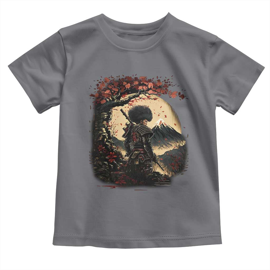 Funny African America Samurai Toddler T Shirt Japanese Art Black Warrior Sakura