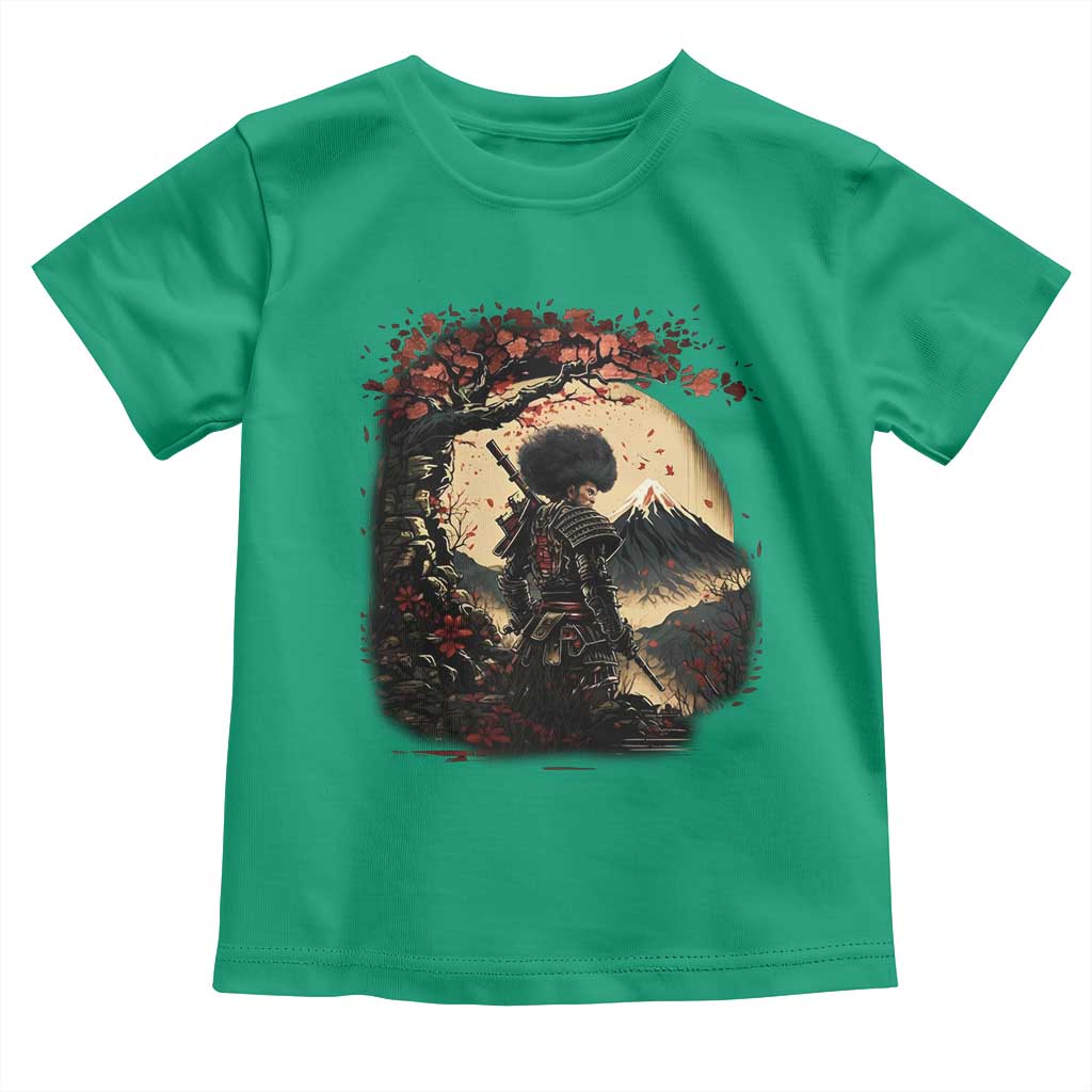 Funny African America Samurai Toddler T Shirt Japanese Art Black Warrior Sakura