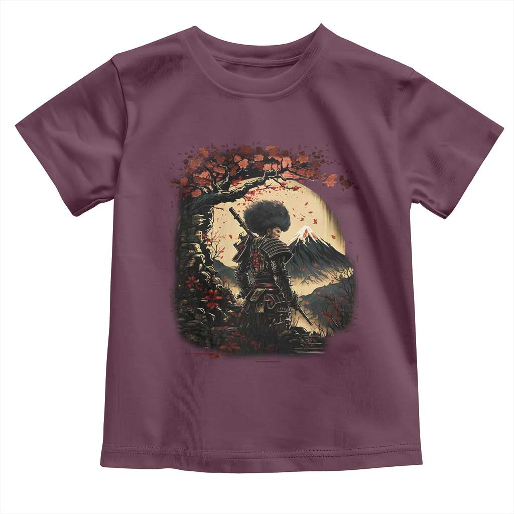 Funny African America Samurai Toddler T Shirt Japanese Art Black Warrior Sakura