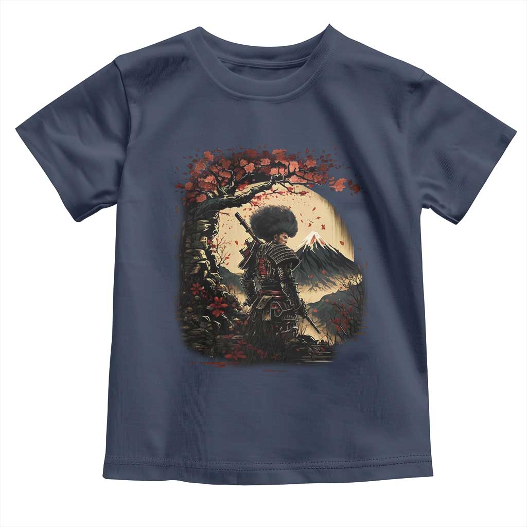 Funny African America Samurai Toddler T Shirt Japanese Art Black Warrior Sakura