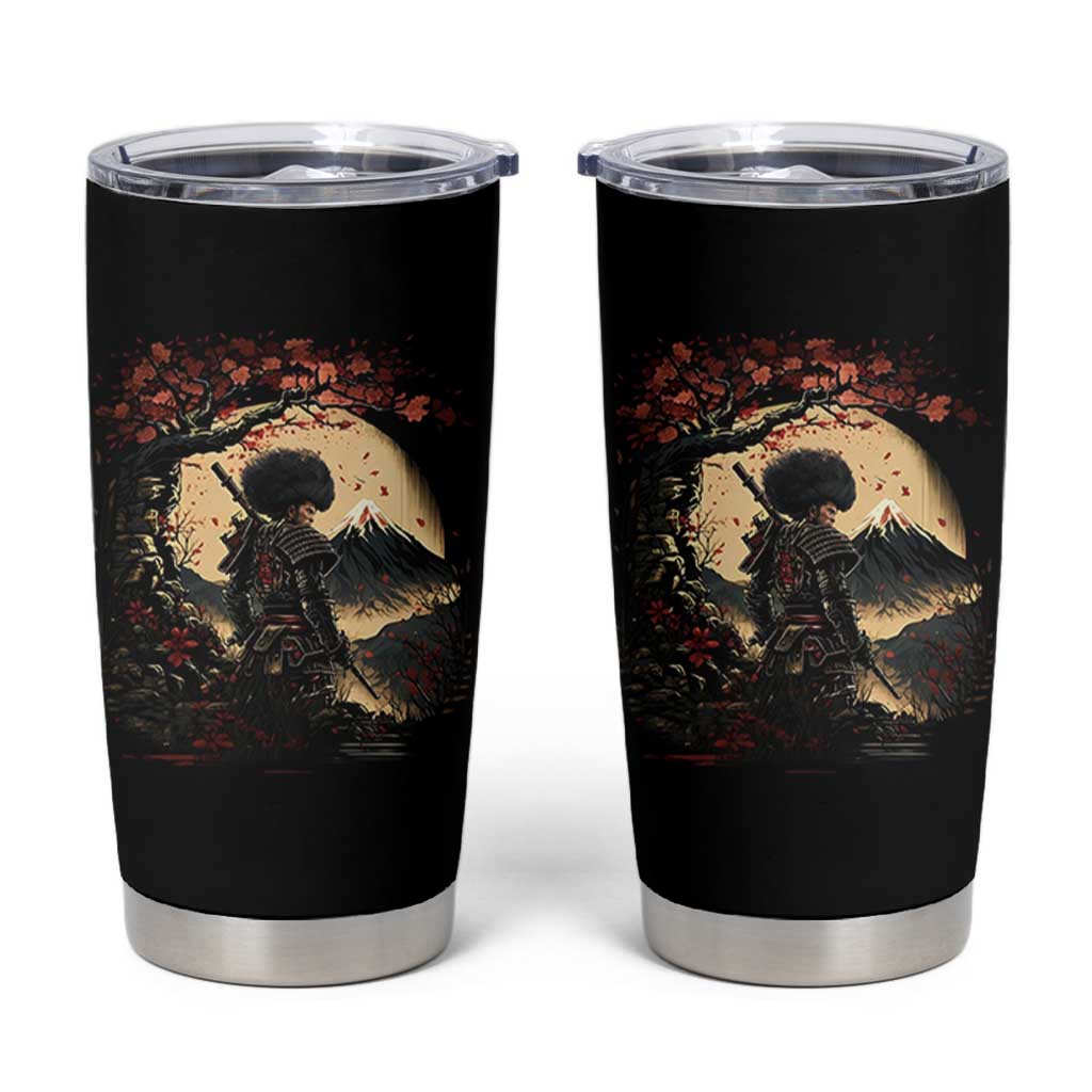 Funny African American Samurai Tumbler Cup Japanese Art Black Warrior Sakura