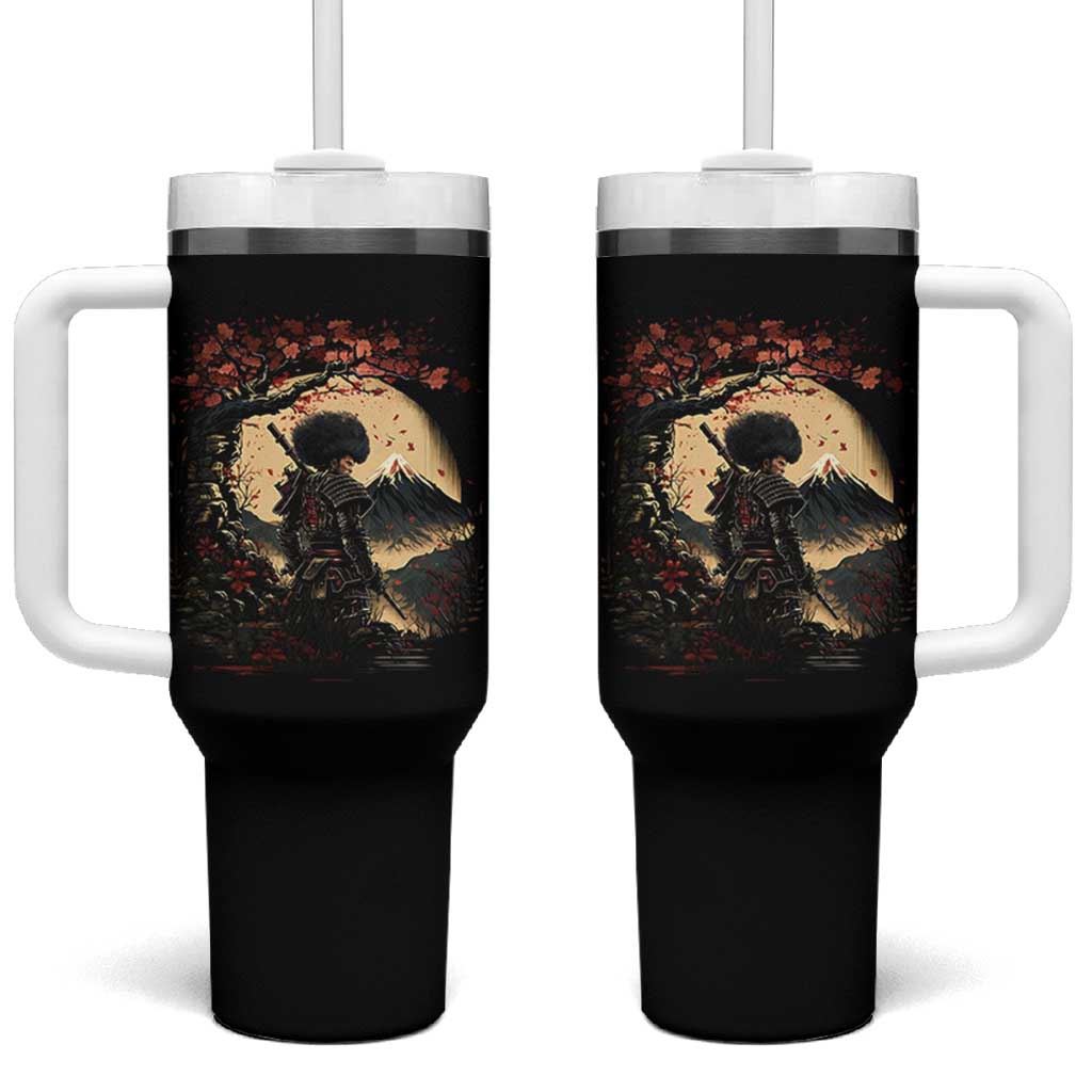 Funny African American Samurai Tumbler With Handle Japanese Art Black Warrior Sakura
