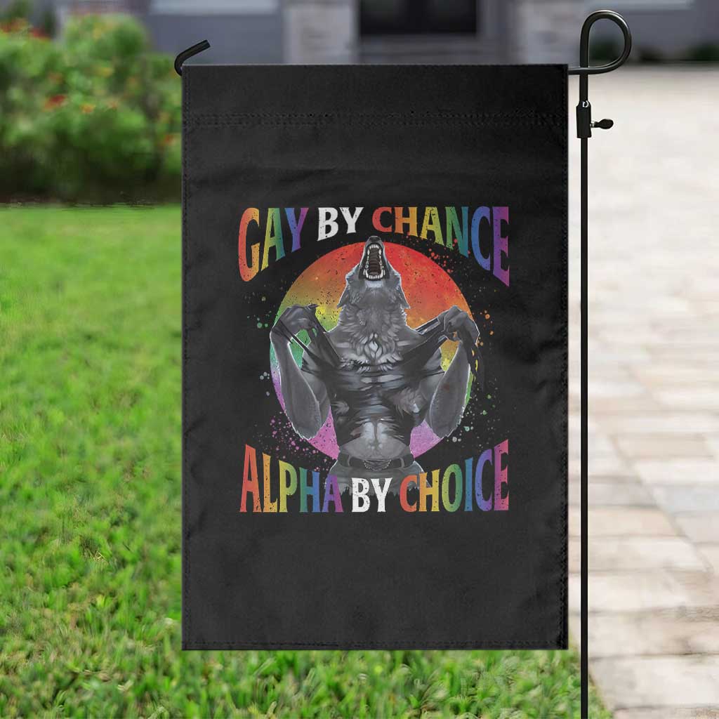 Funny Gay By Chance Alpha By Choice Garden Flag Wolf Alpha LGBTQ - Wonder Print Shop