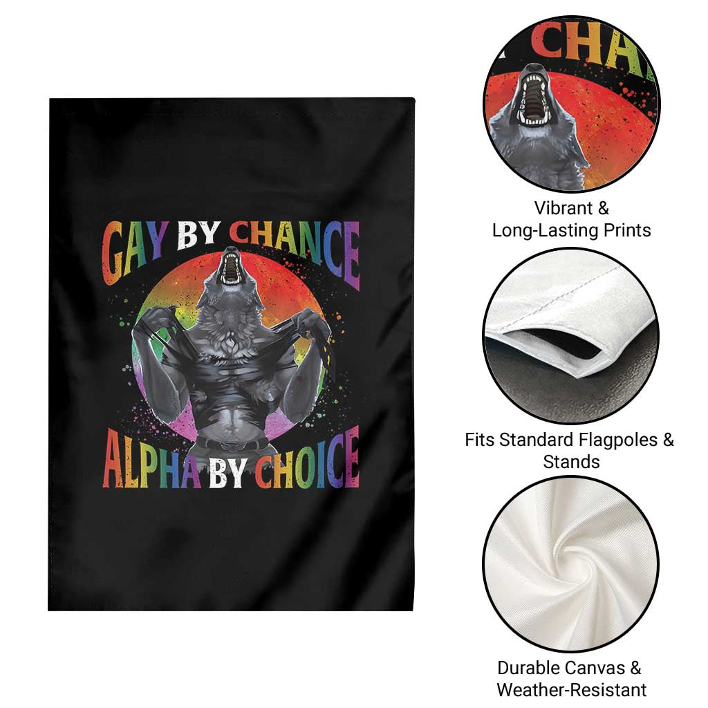 Funny Gay By Chance Alpha By Choice Garden Flag Wolf Alpha LGBTQ - Wonder Print Shop