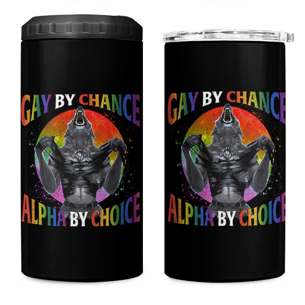 Funny Gay By Chance Alpha By Choice 4 in 1 Can Cooler Tumbler Wolf Alpha LGBTQ - Wonder Print Shop