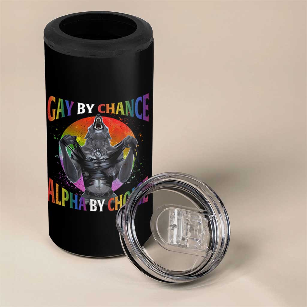 Funny Gay By Chance Alpha By Choice 4 in 1 Can Cooler Tumbler Wolf Alpha LGBTQ - Wonder Print Shop