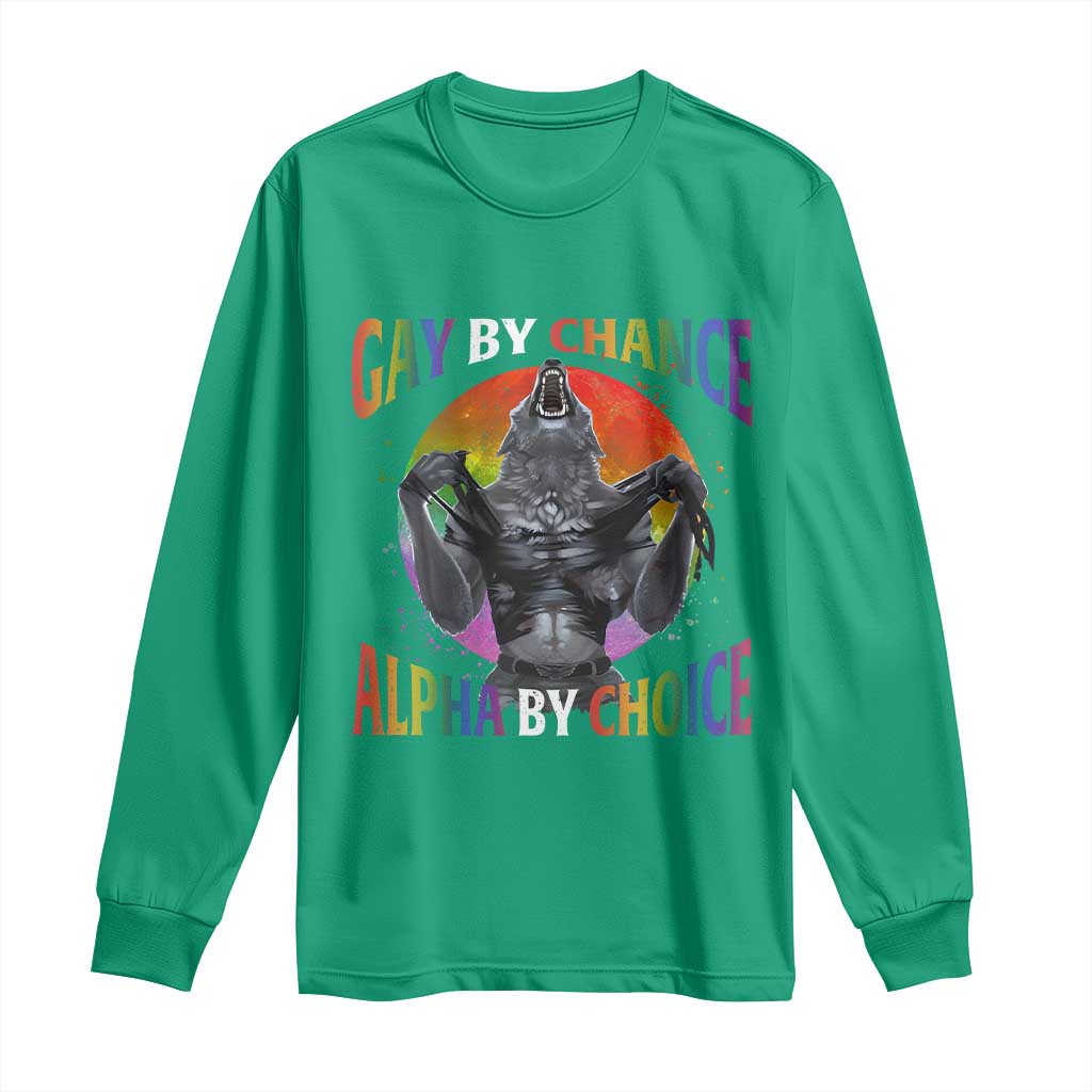 Funny Gay By Chance Alpha By Choice Long Sleeve Shirt Wolf Alpha LGBTQ - Wonder Print Shop
