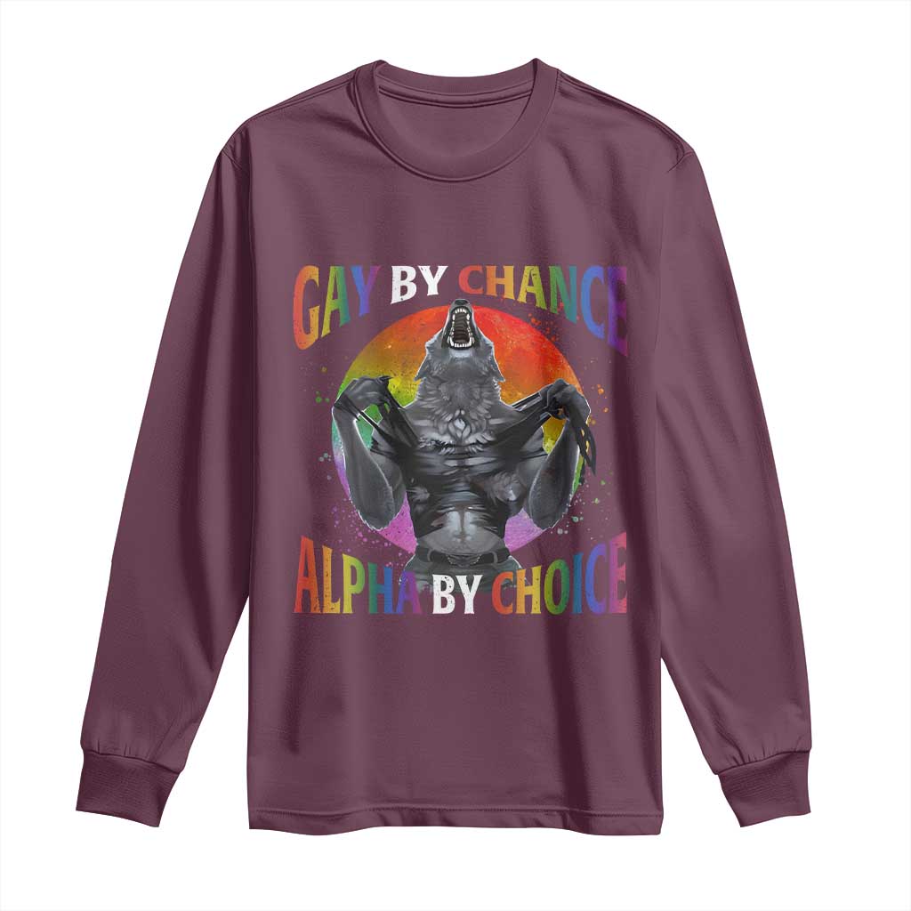 Funny Gay By Chance Alpha By Choice Long Sleeve Shirt Wolf Alpha LGBTQ - Wonder Print Shop