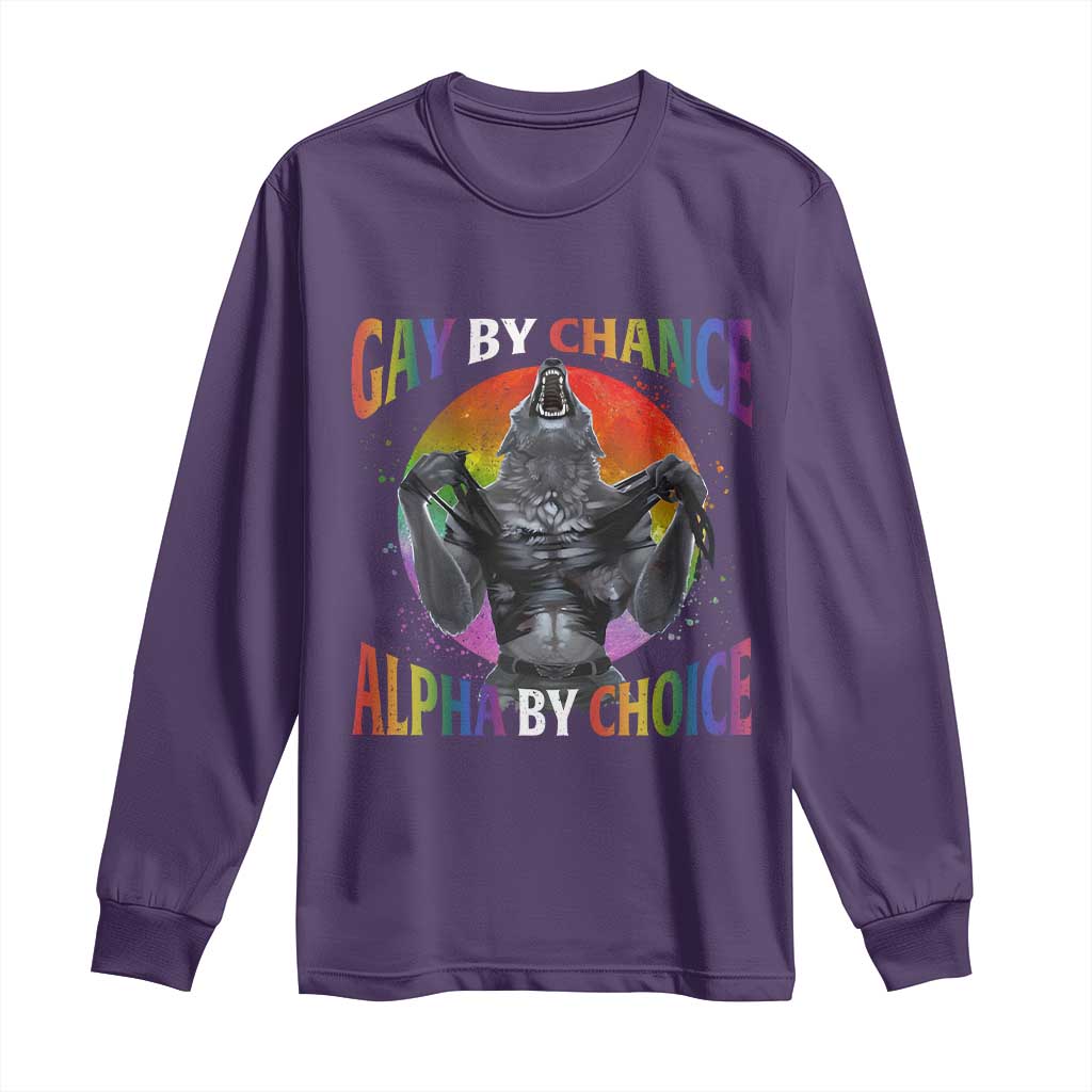 Funny Gay By Chance Alpha By Choice Long Sleeve Shirt Wolf Alpha LGBTQ - Wonder Print Shop