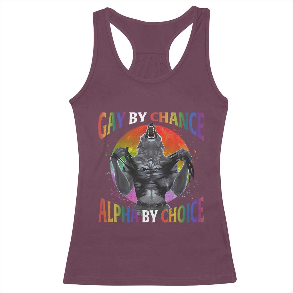 Funny Gay By Chance Alpha By Choice Racerback Tank Top Wolf Alpha LGBTQ - Wonder Print Shop