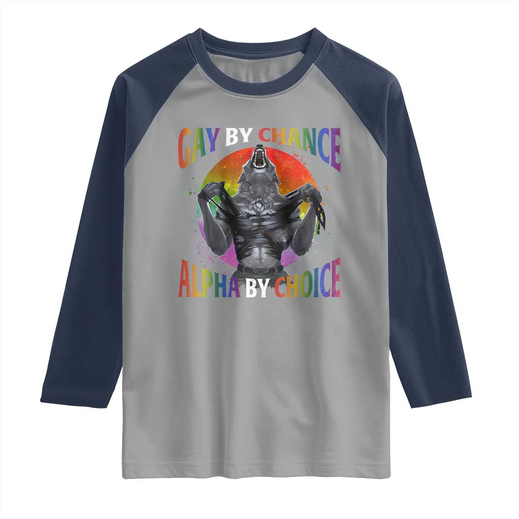 Funny Gay By Chance Alpha By Choice Raglan Shirt Wolf Alpha LGBTQ - Wonder Print Shop