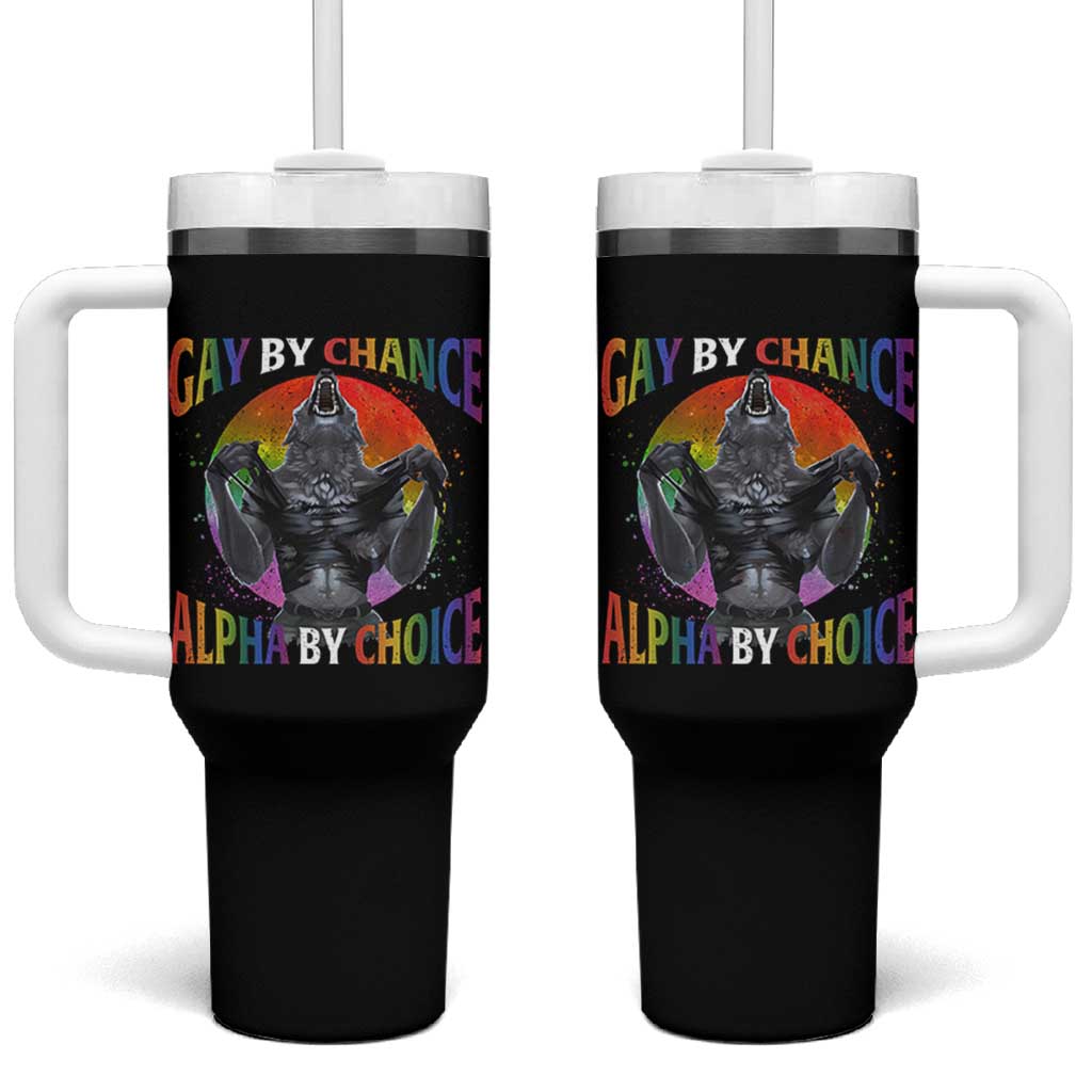 Funny Gay By Chance Alpha By Choice Tumbler With Handle Wolf Alpha LGBTQ - Wonder Print Shop
