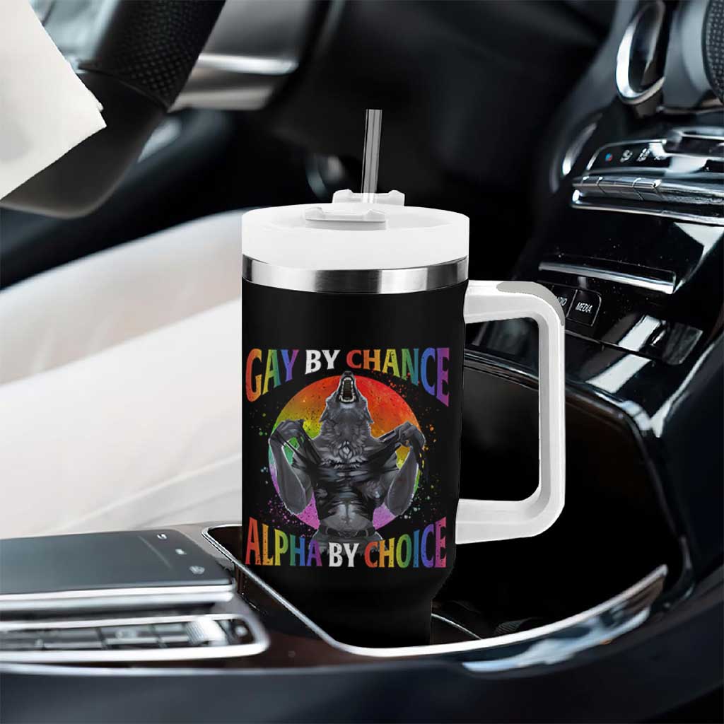 Funny Gay By Chance Alpha By Choice Tumbler With Handle Wolf Alpha LGBTQ - Wonder Print Shop
