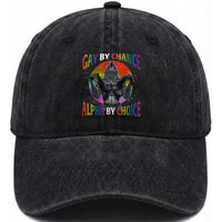 Funny Gay By Chance Alpha By Choice Washed Cotton Baseball Cap Wolf Alpha LGBTQ