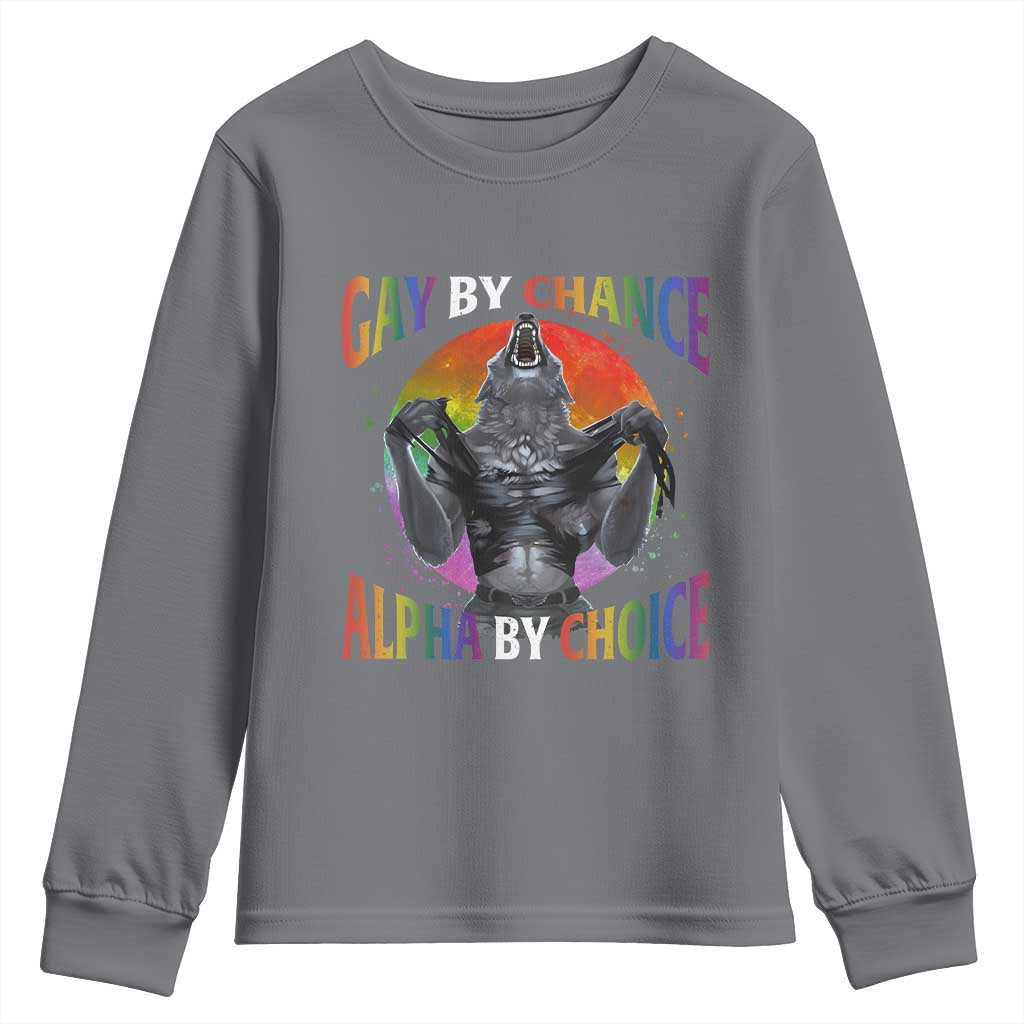 Funny Gay By Chance Alpha By Choice Youth Sweatshirt Wolf Alpha LGBTQ - Wonder Print Shop
