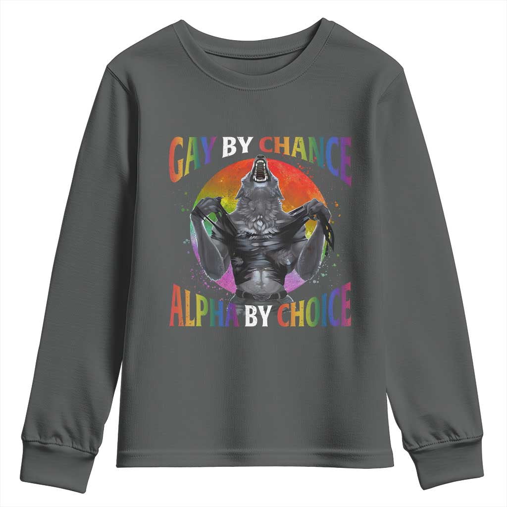 Funny Gay By Chance Alpha By Choice Youth Sweatshirt Wolf Alpha LGBTQ - Wonder Print Shop