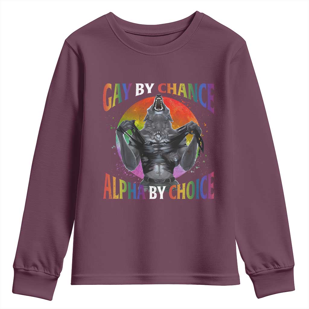 Funny Gay By Chance Alpha By Choice Youth Sweatshirt Wolf Alpha LGBTQ - Wonder Print Shop