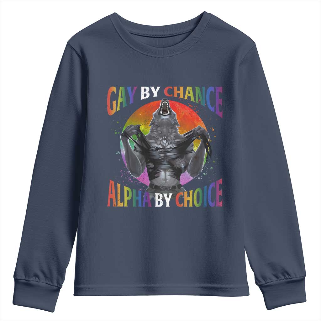 Funny Gay By Chance Alpha By Choice Youth Sweatshirt Wolf Alpha LGBTQ - Wonder Print Shop