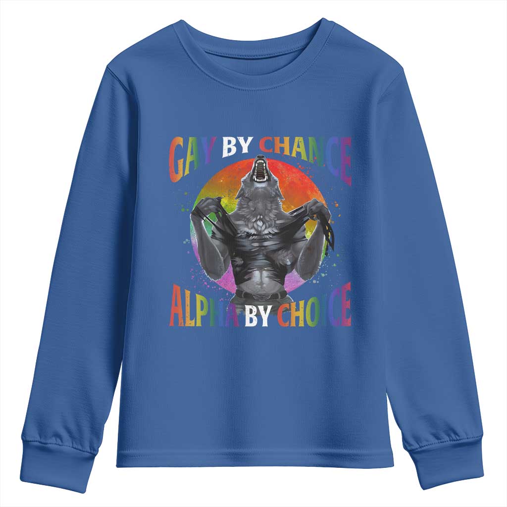 Funny Gay By Chance Alpha By Choice Youth Sweatshirt Wolf Alpha LGBTQ - Wonder Print Shop