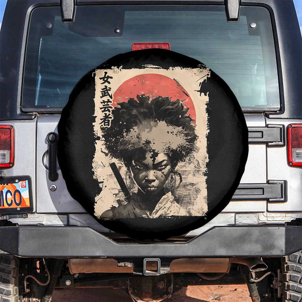 African American Female Samurai Warrior Spare Tire Cover Japanese Art Black Onna Bugeisha